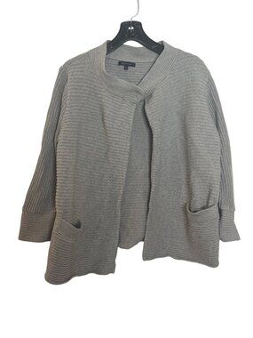 Anne Klein Gray Open-Front Cardigan Sweater 1X 100% Cotton With Pockets Made In